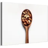 MuchoWow Aluminium schilderij 90x60 cm - Wanddecoratie metaal - Noten - Wit - Hout - Metalen muurdecoratie woonkamer - Decoratie industrieel - Foto op dibond - Industriële accessoires slaapkamer