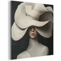 MuchoWow Aluminium schilderij 90x90 cm - Wanddecoratie metaal - Modern - Vrouw - Hoed - Metalen muurdecoratie woonkamer - Decoratie industrieel - Foto op dibond - Industriële accessoires slaapkamer