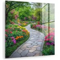MuchoWow Glasschilderij 20x20 cm - Schilderij acrylglas - Park - Bloemen - Tuin - Foto op glas - Muurdecoratie woonkamer - Wanddecoratie slaapkamer - Schilderijen