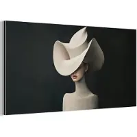 MuchoWow Aluminium schilderij 160x80 cm - Wanddecoratie metaal - Vrouw - Golvende - Hoed - Metalen muurdecoratie woonkamer - Decoratie industrieel - Foto op dibond - Industriële accessoires slaapkamer