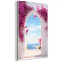 MuchoWow Aluminium schilderij 20x30 cm - Wanddecoratie metaal - Zee - Roze - Bloemen - Poort - Metalen muurdecoratie woonkamer - Decoratie industrieel - Foto op dibond - Industriële accessoires slaapkamer