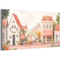 MuchoWow Aluminium schilderij 40x20 cm - Wanddecoratie metaal - Bloemen - Huizen - Dorp - Metalen muurdecoratie woonkamer - Decoratie industrieel - Foto op dibond - Industriële accessoires slaapkamer