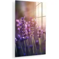 MuchoWow Glasschilderij 20x30 cm - Schilderij acrylglas - Lavendelbloemen - Paars - Zonlicht - Foto op glas - Muurdecoratie woonkamer - Wanddecoratie slaapkamer - Schilderijen