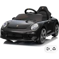 Vrooomy RUF GT Elektrische Kinderauto 12V 1 tot 5 jaar – Officieel Gelicentieerde RUF Porsche Replica met Afstandsbediening – Luxe Sportwagen met Lederen Zitje, EVA-Wielen & Bluetooth – Zwart