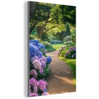 MuchoWow Aluminium schilderij 80x120 cm - Wanddecoratie metaal - Hortensia- Park - Pad - Metalen muurdecoratie woonkamer - Decoratie industrieel - Foto op dibond - Industriële accessoires slaapkamer