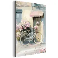 MuchoWow Aluminium schilderij 120x160 cm - Wanddecoratie metaal - Fiets - Pastelkleuren - Bloemen - Metalen muurdecoratie woonkamer - Decoratie industrieel - Foto op dibond - Industriële accessoires slaapkamer