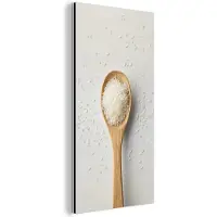 MuchoWow Aluminium schilderij 20x40 cm - Wanddecoratie metaal - Hout - Lepel - Rijst - Metalen muurdecoratie woonkamer - Decoratie industrieel - Foto op dibond - Industriële accessoires slaapkamer