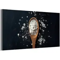 MuchoWow Aluminium schilderij 120x60 cm - Wanddecoratie metaal - Meel - Hout - Lepel - Metalen muurdecoratie woonkamer - Decoratie industrieel - Foto op dibond - Industriële accessoires slaapkamer