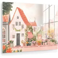 MuchoWow Glasschilderij 160x120 cm - Schilderij acrylglas - Bloemen - Huizen - Dorp - Foto op glas - Muurdecoratie woonkamer - Wanddecoratie slaapkamer - Schilderijen