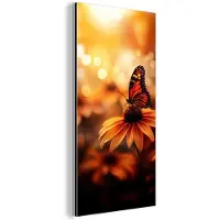 MuchoWow Aluminium schilderij 80x160 cm - Wanddecoratie metaal - Vlinder - Bloemen - Oranje - Metalen muurdecoratie woonkamer - Decoratie industrieel - Foto op dibond - Industriële accessoires slaapkamer