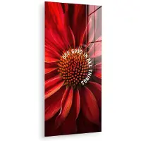 MuchoWow Glasschilderij 80x160 cm - Schilderij acrylglas - Close up - Bloem - Quote - Rood - Foto op glas - Muurdecoratie woonkamer - Wanddecoratie slaapkamer - Schilderijen