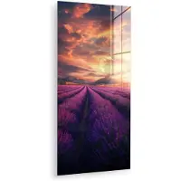 MuchoWow Glasschilderij 80x160 cm - Schilderij acrylglas - Lavendelveld - Zonsondergang - Paars - Foto op glas - Muurdecoratie woonkamer - Wanddecoratie slaapkamer - Schilderijen