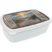 MuchoWow Broodtrommel Wit - Lunchbox Doorkijk - Strand - Pad - Zonsondergang - Brooddoos 18x12x6 cm - Brood lunch box - Broodtrommels voor kinderen en volwassenen
