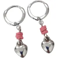 Charme Bijoux Zilveren oorring- hart bedeltje- roze--