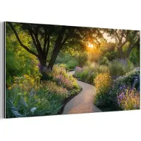 MuchoWow Aluminium schilderij 80x40 cm - Wanddecoratie metaal - Pad - Bloemen - Park - Metalen muurdecoratie woonkamer - Decoratie industrieel - Foto op dibond - Industriële accessoires slaapkamer