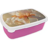 MuchoWow Broodtrommel Roze - Lunchbox Close up - Oranje - Iris - Brooddoos 18x12x6 cm - Brood lunch box - Broodtrommels voor kinderen en volwassenen