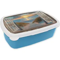 MuchoWow Broodtrommel Blauw - Lunchbox Doorkijk - Strand - Pad - Zonsondergang - Brooddoos 18x12x6 cm - Brood lunch box - Broodtrommels voor kinderen en volwassenen