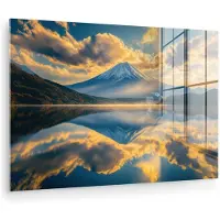 MuchoWow Glasschilderij 60x40 cm - Schilderij acrylglas - Berg - Rivier - Zonsondergang - Foto op glas - Muurdecoratie woonkamer - Wanddecoratie slaapkamer - Schilderijen