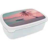 MuchoWow Broodtrommel Wit - Lunchbox Zee - Boot - Zonsondergang - Brooddoos 18x12x6 cm - Brood lunch box - Broodtrommels voor kinderen en volwassenen