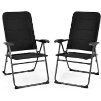 Costway Set van 2 tuinstoelen, klapstoelen met 7-voudig verstelbare rugleuning, inklapbare balkonstoelen, hoge rugleuning, ademend, gevoerd, outdoorstoelen voor tuin, terras, achtertuin, zwart