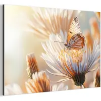 MuchoWow Aluminium schilderij 120x80 cm - Wanddecoratie metaal - Vlinder - Bloem - Oranje - Metalen muurdecoratie woonkamer - Decoratie industrieel - Foto op dibond - Industriële accessoires slaapkamer
