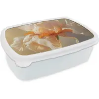 MuchoWow Broodtrommel Wit - Lunchbox Close up - Oranje - Iris - Brooddoos 18x12x6 cm - Brood lunch box - Broodtrommels voor kinderen en volwassenen