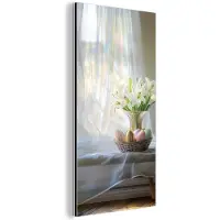 MuchoWow Aluminium schilderij 20x40 cm - Wanddecoratie metaal - Vaas - Eieren - Bloemen - Metalen muurdecoratie woonkamer - Decoratie industrieel - Foto op dibond - Industriële accessoires slaapkamer