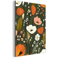 MuchoWow Aluminium schilderij 90x120 cm - Wanddecoratie metaal - Bloemen - Illustratie - Groen - Metalen muurdecoratie woonkamer - Decoratie industrieel - Foto op dibond - Industriële accessoires slaapkamer