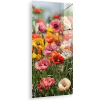 MuchoWow Glasschilderij 80x160 cm - Schilderij acrylglas - Bloemenveld - Klaprozen - Kleurrijk - Foto op glas - Muurdecoratie woonkamer - Wanddecoratie slaapkamer - Schilderijen