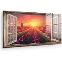 MuchoWow Glasschilderij 120x60 cm - Schilderij acrylglas - Doorkijk - Tulpen - Zonsondergang - Bloemen - Kleurrijk - Foto op glas - Muurdecoratie woonkamer - Wanddecoratie slaapkamer - Schilderijen
