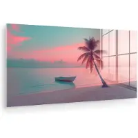 MuchoWow Glasschilderij 120x60 cm - Schilderij acrylglas - Zee - Boot - Zonsondergang - Foto op glas - Muurdecoratie woonkamer - Wanddecoratie slaapkamer - Schilderijen