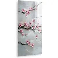 MuchoWow Glasschilderij 60x120 cm - Schilderij acrylglas - Bloesem - Kunstzinnig - Roze - Sakura - Foto op glas - Muurdecoratie woonkamer - Wanddecoratie slaapkamer - Schilderijen