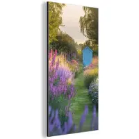 MuchoWow Aluminium schilderij 80x160 cm - Wanddecoratie metaal - Tuinhuisje - Blauw - Bloemen - Metalen muurdecoratie woonkamer - Decoratie industrieel - Foto op dibond - Industriële accessoires slaapkamer