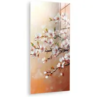 MuchoWow Glasschilderij 20x40 cm - Schilderij acrylglas - Bloesemtakken - Schilderachtig - Roze - Foto op glas - Muurdecoratie woonkamer - Wanddecoratie slaapkamer - Schilderijen