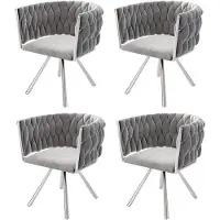 Merax Velvet Eetkamerstoelen Set van 4 - Luxe Draaibare Stoelen met 360° Rotatiefunctie - Ergonomisch Ontwerp - Grijs met Zilver
