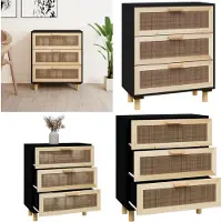 vidaXL Dressoir 60x30x70 cm massief grenen hout en rattan zwart - Dressoir - Dressoirs - Kast - Wandkast