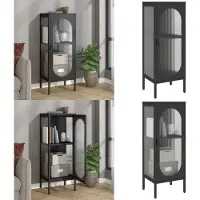 vidaXL Dressoir 40x35x105 cm glas en staal zwart - Dressoir - Dressoirs - Kast - Wandkast