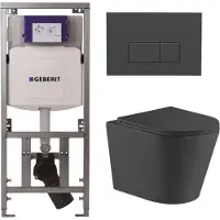 Geberit QeramiQ Dely Toiletset - 36.3x51.7cm - diepspoel - rimless - UP320 inbouwreservoir - met Burda frame - softclose toiletzitting - bedieningsplaat antraciet mat - rechtehoekige knoppen - mat
