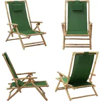 vidaXL Relaxstoel verstelbaar bamboe en stof groen - Relaxstoel - Relaxstoelen - Klapstoel - Klapstoelen