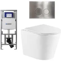 Geberit QeramiQ Dely Toiletset - 36.3x51.7cm - diepspoel - rimless - UP320 inbouwreservoir - met Burda frame - softclose toiletzitting - steel bedieningsplaat - ronde knoppen - glans wit