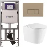 Geberit QeramiQ Dely Toiletset - 36.3x51.7cm - diepspoel - rimless - UP320 inbouwreservoir - met Burda frame - softclose toiletzitting - bedieningsplaat taupe - rechtehoekige knoppen - wit glans