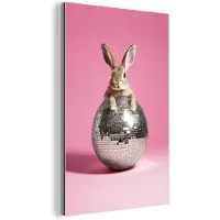 MuchoWow Aluminium schilderij 20x30 cm - Wanddecoratie metaal - Haas - Strik -Discobal - Metalen muurdecoratie woonkamer - Decoratie industrieel - Foto op dibond - Industriële accessoires slaapkamer