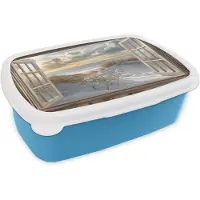 MuchoWow Broodtrommel Blauw - Lunchbox Doorkijk - Strand - Duinen - Zee - Natuur - Brooddoos 18x12x6 cm - Brood lunch box - Broodtrommels voor kinderen en volwassenen