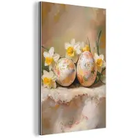 MuchoWow Aluminium schilderij 20x30 cm - Wanddecoratie metaal - Bloemen - Eieren - Geschilderd - Metalen muurdecoratie woonkamer - Decoratie industrieel - Foto op dibond - Industriële accessoires slaapkamer