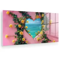MuchoWow Glasschilderij 40x20 cm - Schilderij acrylglas - Hart - Zee - Muur - Foto op glas - Muurdecoratie woonkamer - Wanddecoratie slaapkamer - Schilderijen