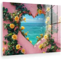 MuchoWow Glasschilderij 40x30 cm - Schilderij acrylglas - Hart - Zee - Muur - Foto op glas - Muurdecoratie woonkamer - Wanddecoratie slaapkamer - Schilderijen