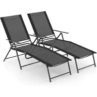Costway Set van 2 zonnestoelen, inklapbaar, ligstoel met verstelbare rugleuning, voeteneinde en ademende zitstof, klapstoel, belastbaar tot 150 kg, ligstoel voor tuin, terras
