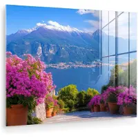 MuchoWow Glasschilderij 80x60 cm - Schilderij acrylglas - Lake Como - Italië - Landschap - Foto op glas - Muurdecoratie woonkamer - Wanddecoratie slaapkamer - Schilderijen