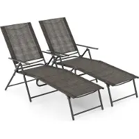 Costway Set van 2 zonnestoelen, inklapbaar, tuinligstoel met verstelbare rugleuning, voeteneinde en ademende zitstof, klapstoel, belastbaar tot 150 kg, ligstoel voor tuin, terras
