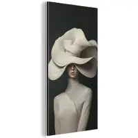 MuchoWow Aluminium schilderij 20x40 cm - Wanddecoratie metaal - Modern - Vrouw - Hoed - Metalen muurdecoratie woonkamer - Decoratie industrieel - Foto op dibond - Industriële accessoires slaapkamer